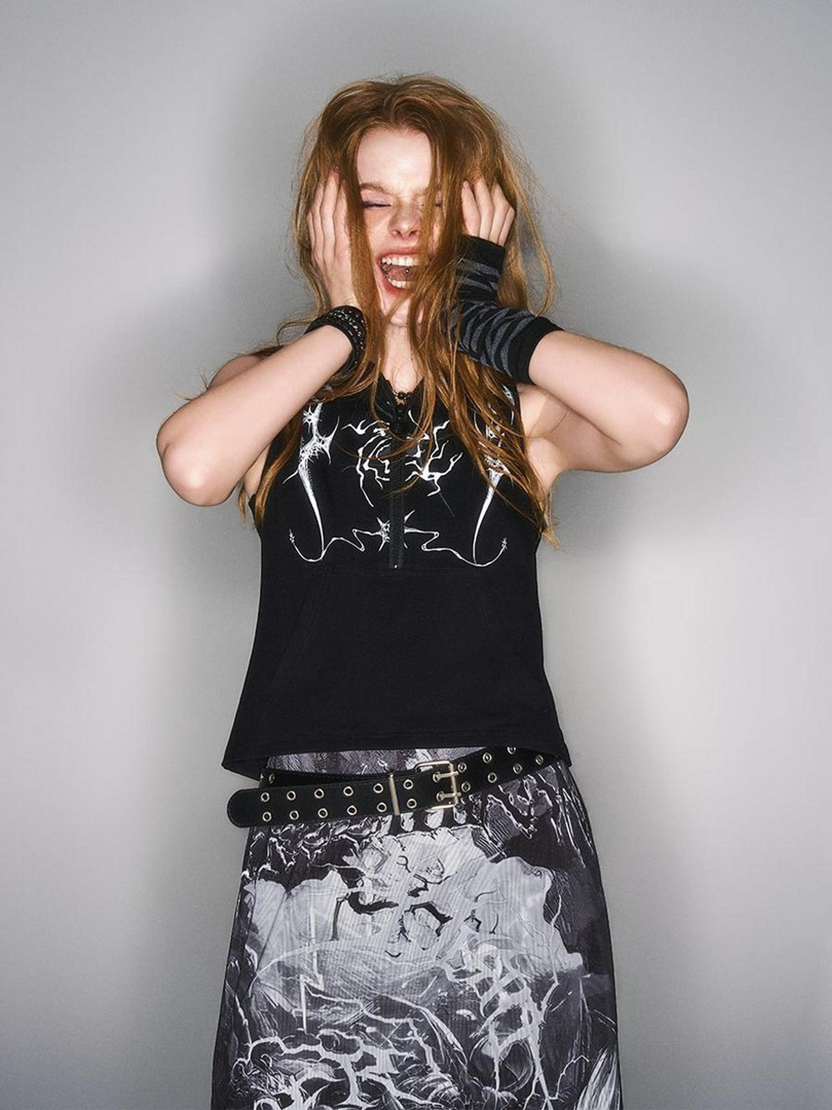 HEMOGLOBIN Black White Print Punk Hooded Women&