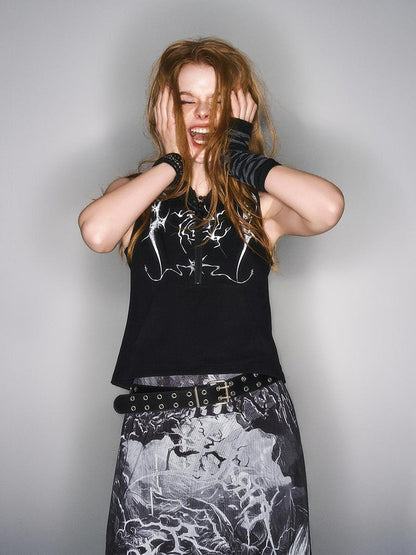 HEMOGLOBIN Black White Print Punk Hooded Women&