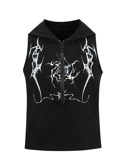 HEMOGLOBIN Black White Print Punk Hooded Women&