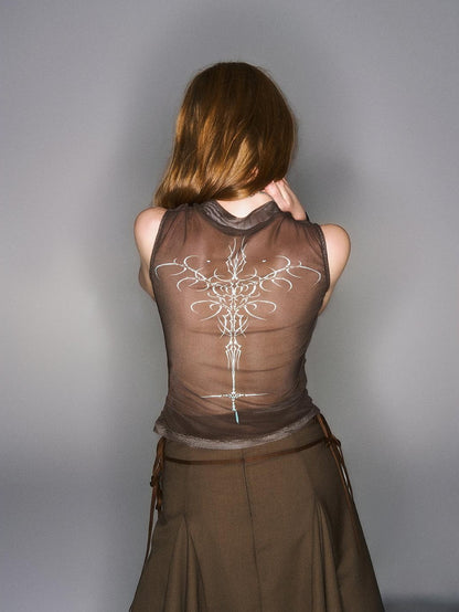 HEMOGLOBIN Brown Print Wasteland Mesh Women&