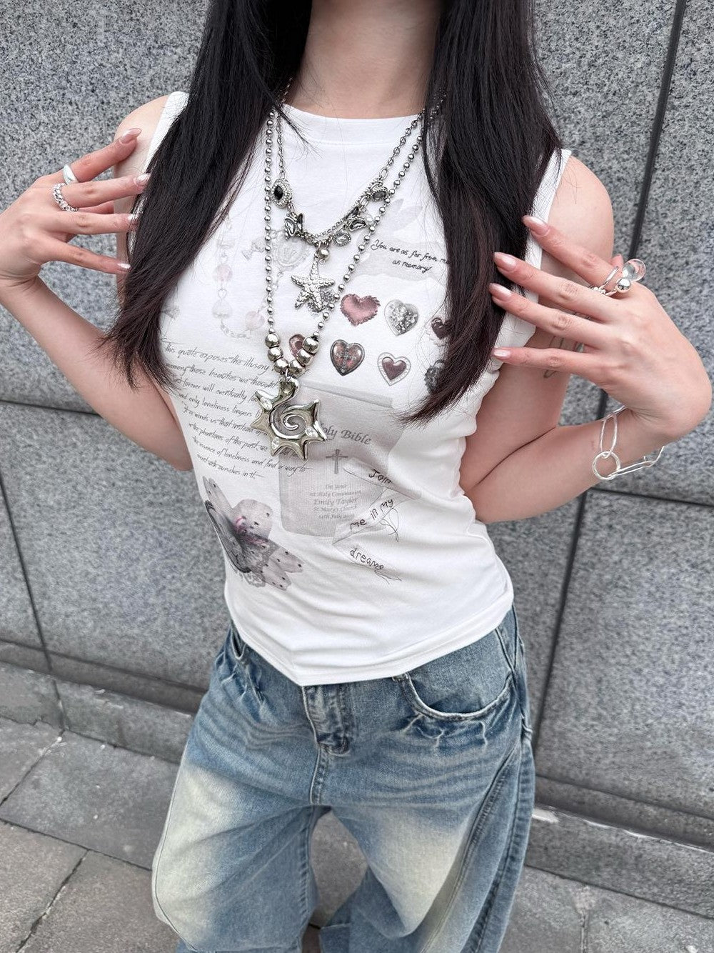 HEMOGLOBIN Butterfly Print Punk Streetwear Women&