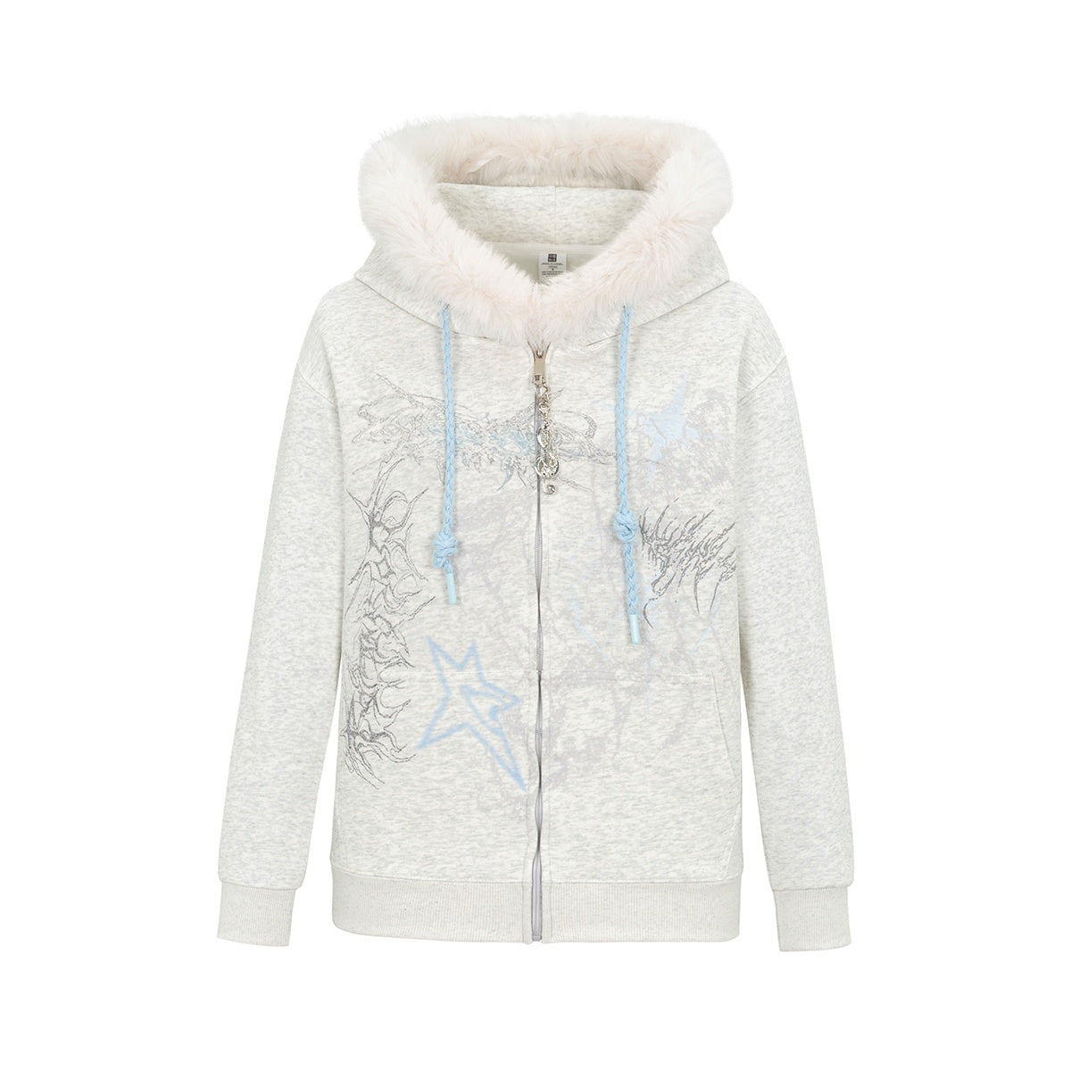 HEMOGLOBIN_Cartoon_Print_Faux_Fur_Collar_Loose_Fit_Cotton_Blend_Women&