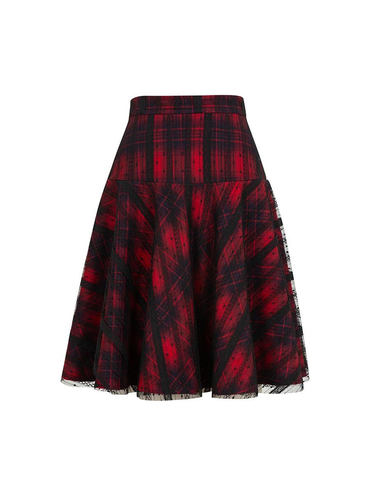 HEMOGLOBIN Color Block Red Plaid Lace Spliced High Waist Women&