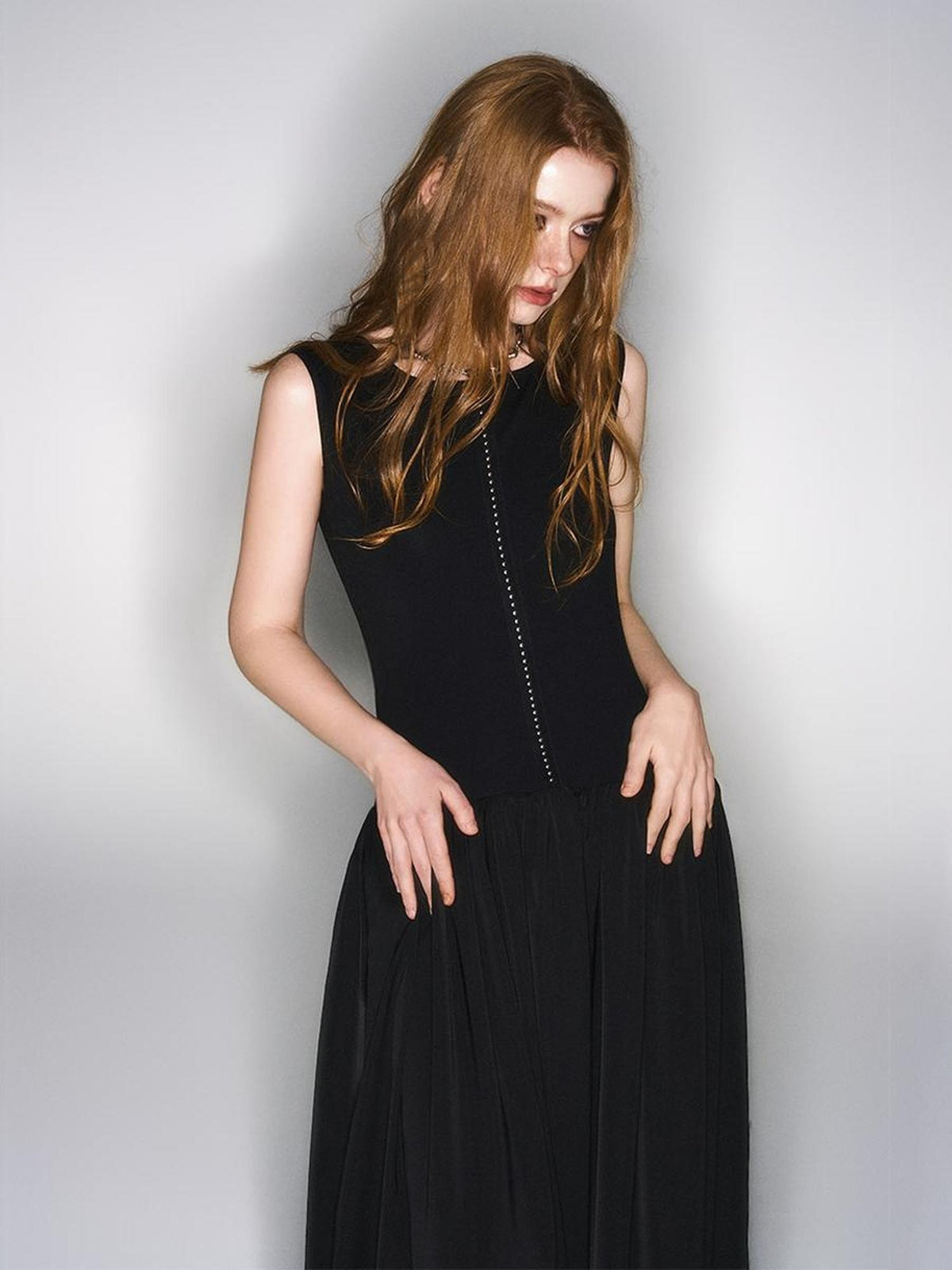 HEMOGLOBIN Cutout Studded Spliced Black Cotton Women&