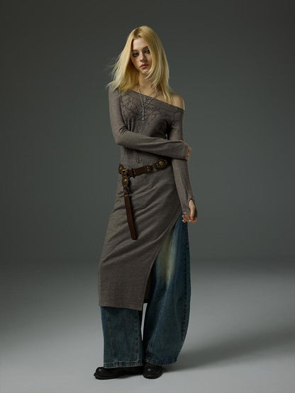 HEMOGLOBIN Double Sided Print High Slit Asymmetric Shoulder Women&