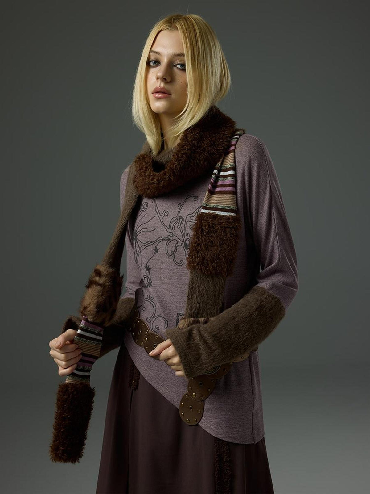HEMOGLOBIN Faux Fur Striped Geometric Rectangle Women&
