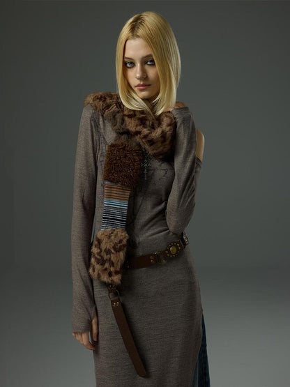 HEMOGLOBIN Faux Fur Striped Geometric Rectangle Women&