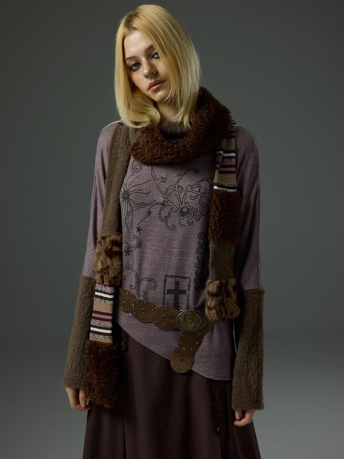 HEMOGLOBIN Faux Fur Striped Geometric Rectangle Women&