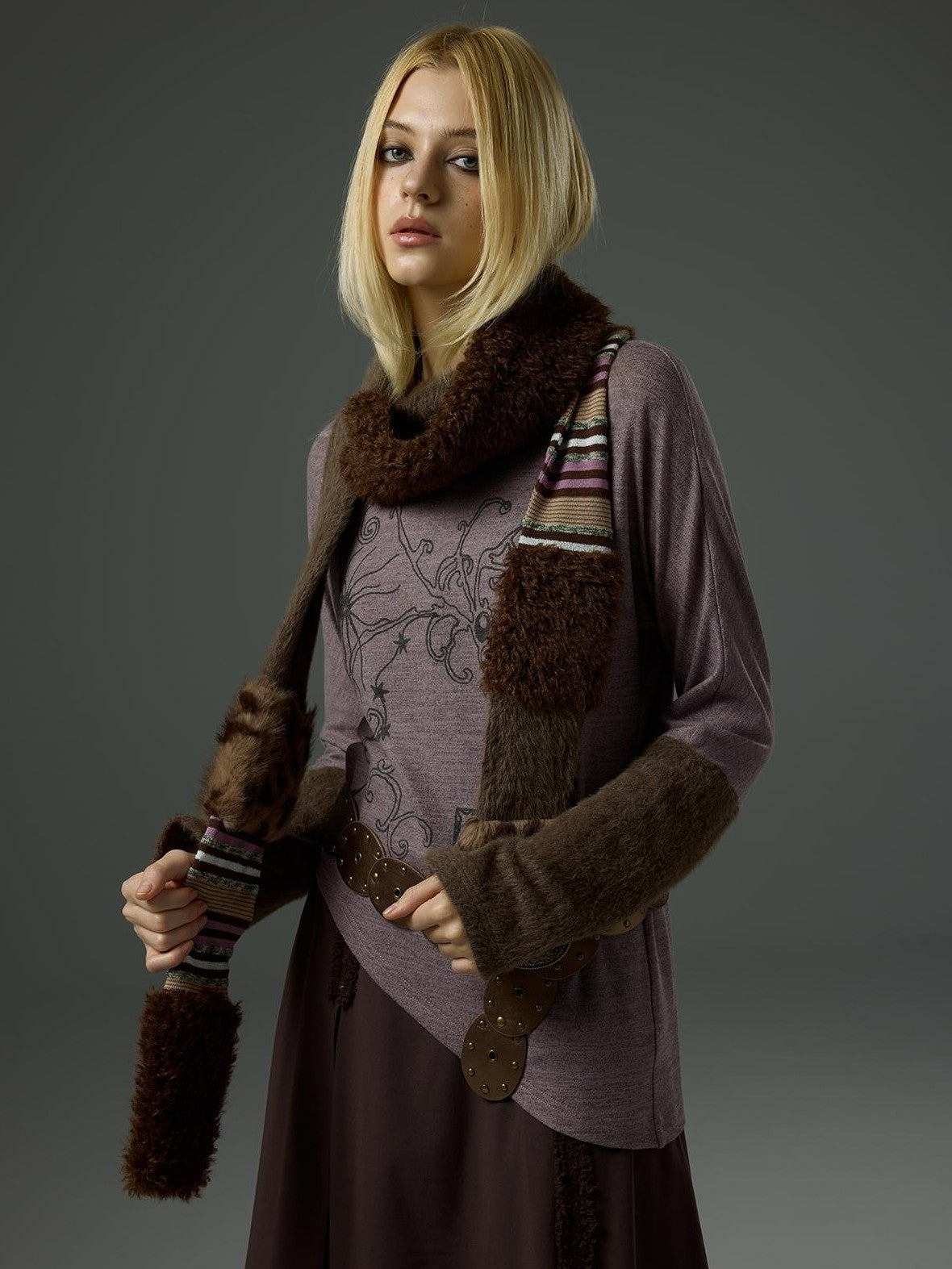 HEMOGLOBIN Faux Fur Striped Geometric Rectangle Women&
