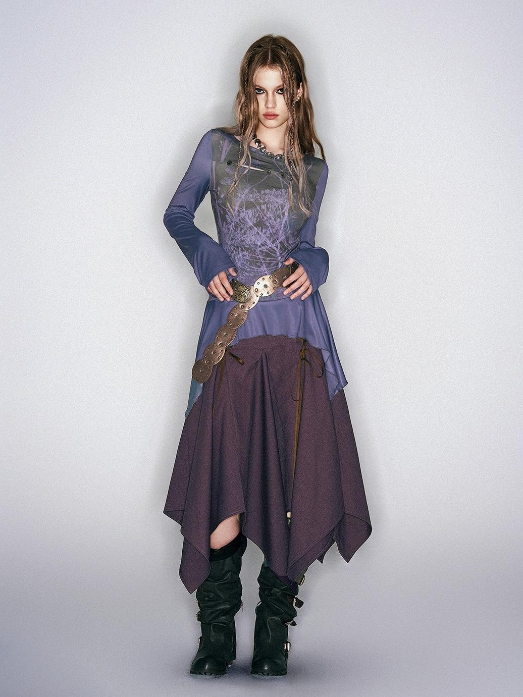 HEMOGLOBIN Frayed Hem Button Print Women&