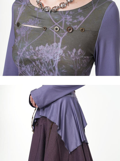 HEMOGLOBIN Frayed Hem Button Print Women&