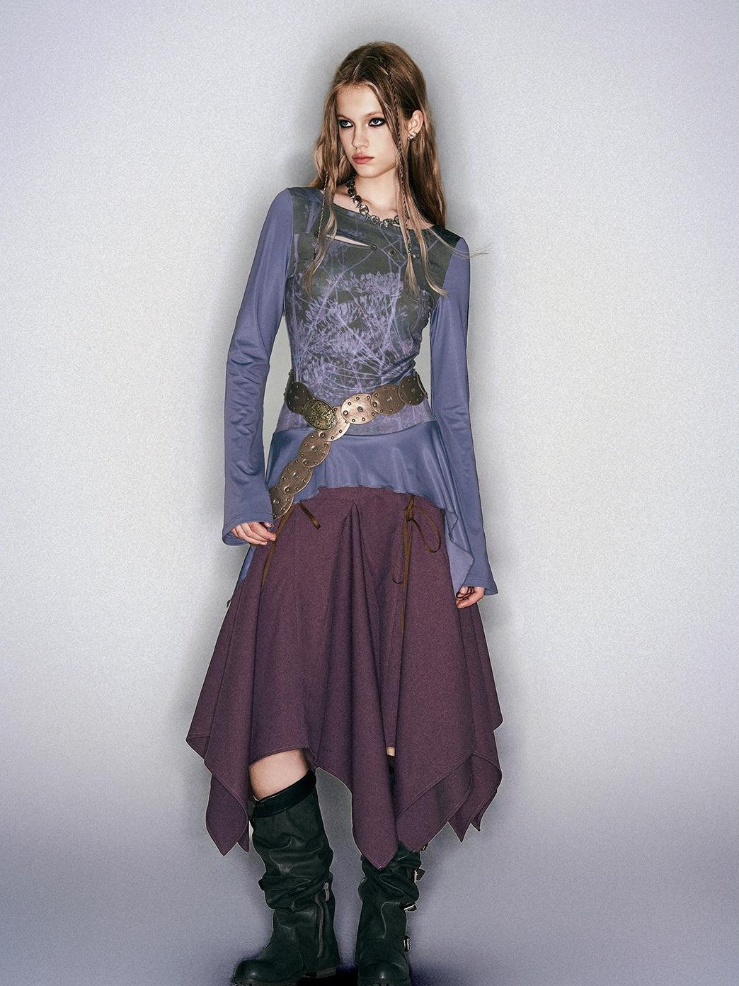 HEMOGLOBIN Frayed Hem Button Print Women&