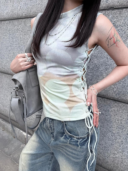 HEMOGLOBIN Gradient Polka Dot Print Lace Up Women&