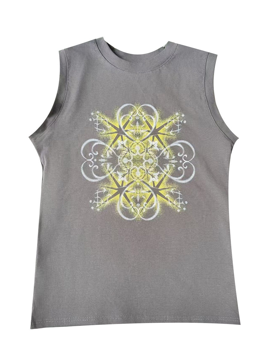 HEMOGLOBIN_Grey_Geometric_Print_Loose_Cotton_Crew_Neck_Women&