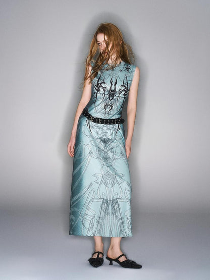 HEMOGLOBIN Hand Painted Print Black Blue Punk Women&
