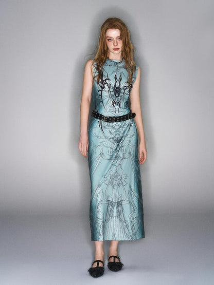 HEMOGLOBIN Hand Painted Print Black Blue Punk Women&