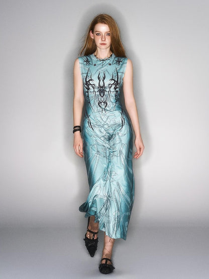 HEMOGLOBIN Hand Painted Print Black Blue Punk Women&