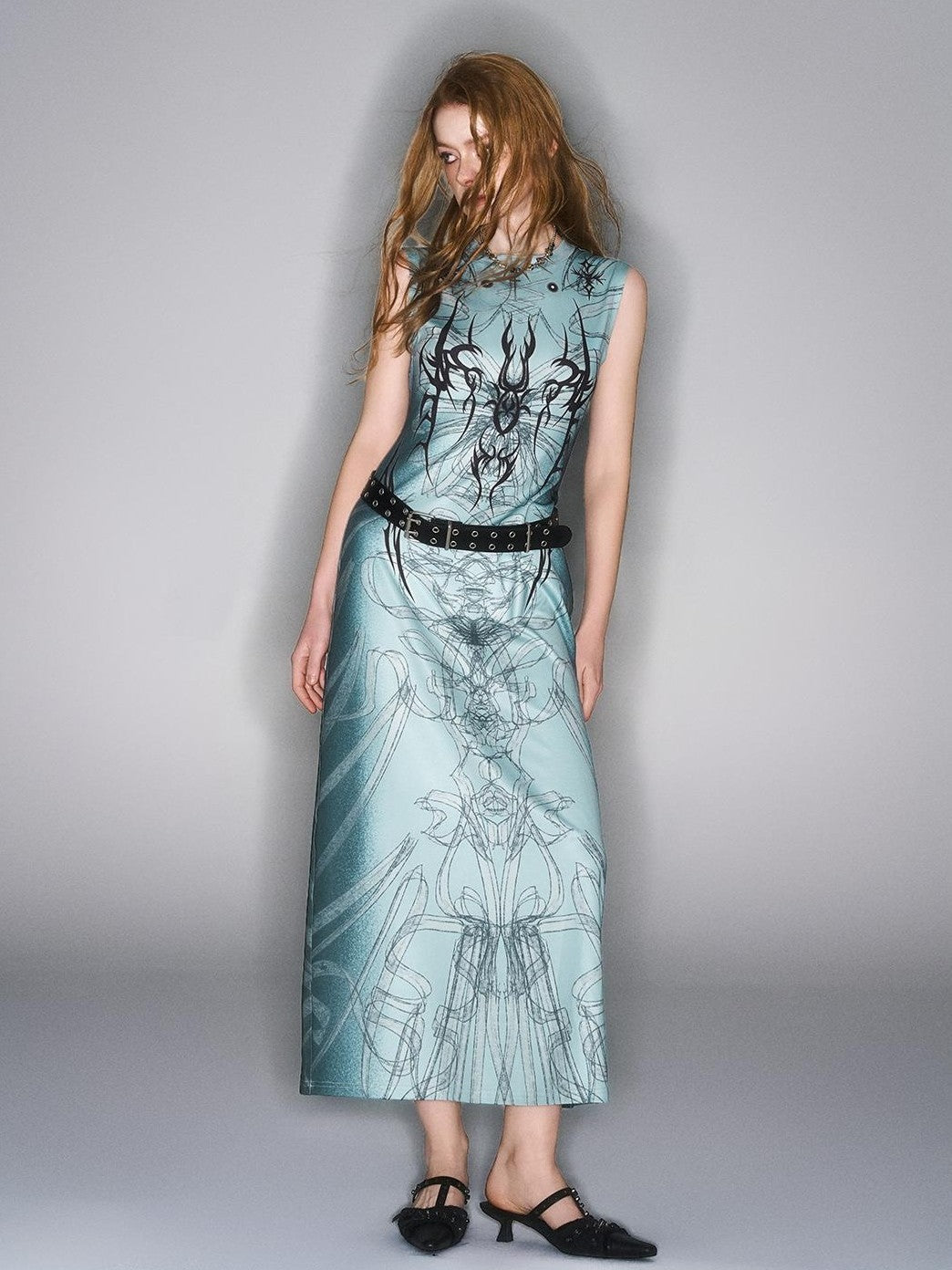 HEMOGLOBIN Hand Painted Print Black Blue Punk Women&