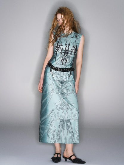 HEMOGLOBIN Hand Painted Print Black Blue Punk Women&