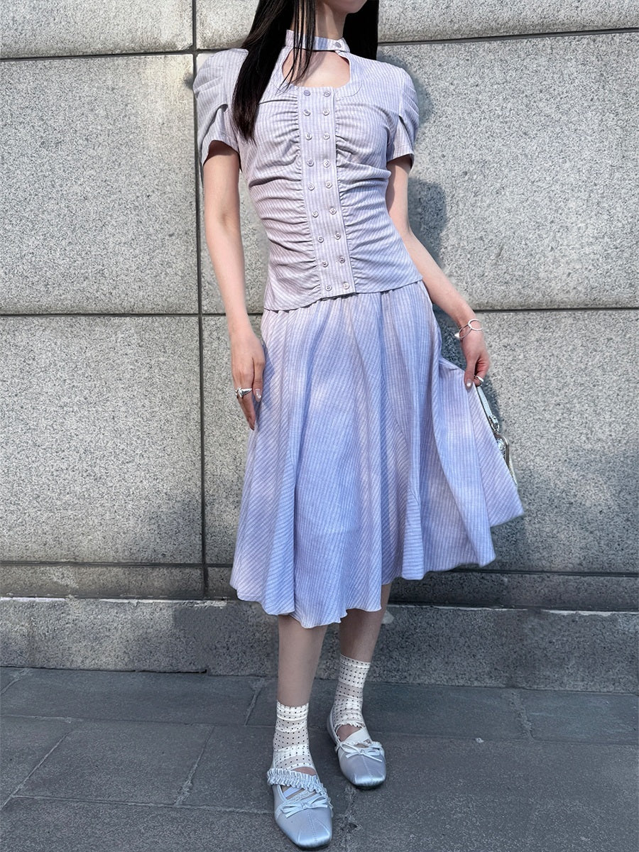 HEMOGLOBIN_Pleated_Striped_Preppy_Slim_Fit_Women&