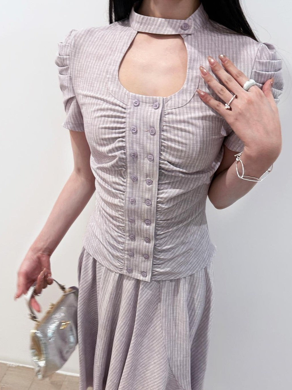 HEMOGLOBIN Pleated Striped Preppy Slim Fit Women&