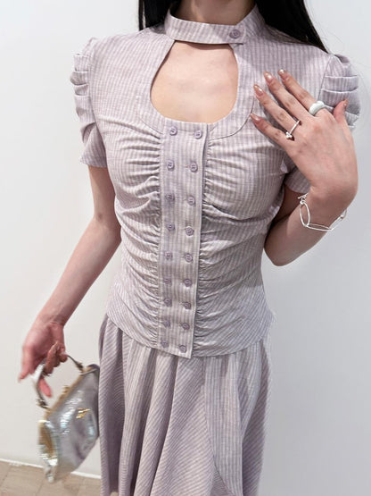 HEMOGLOBIN Pleated Striped Preppy Slim Fit Women&