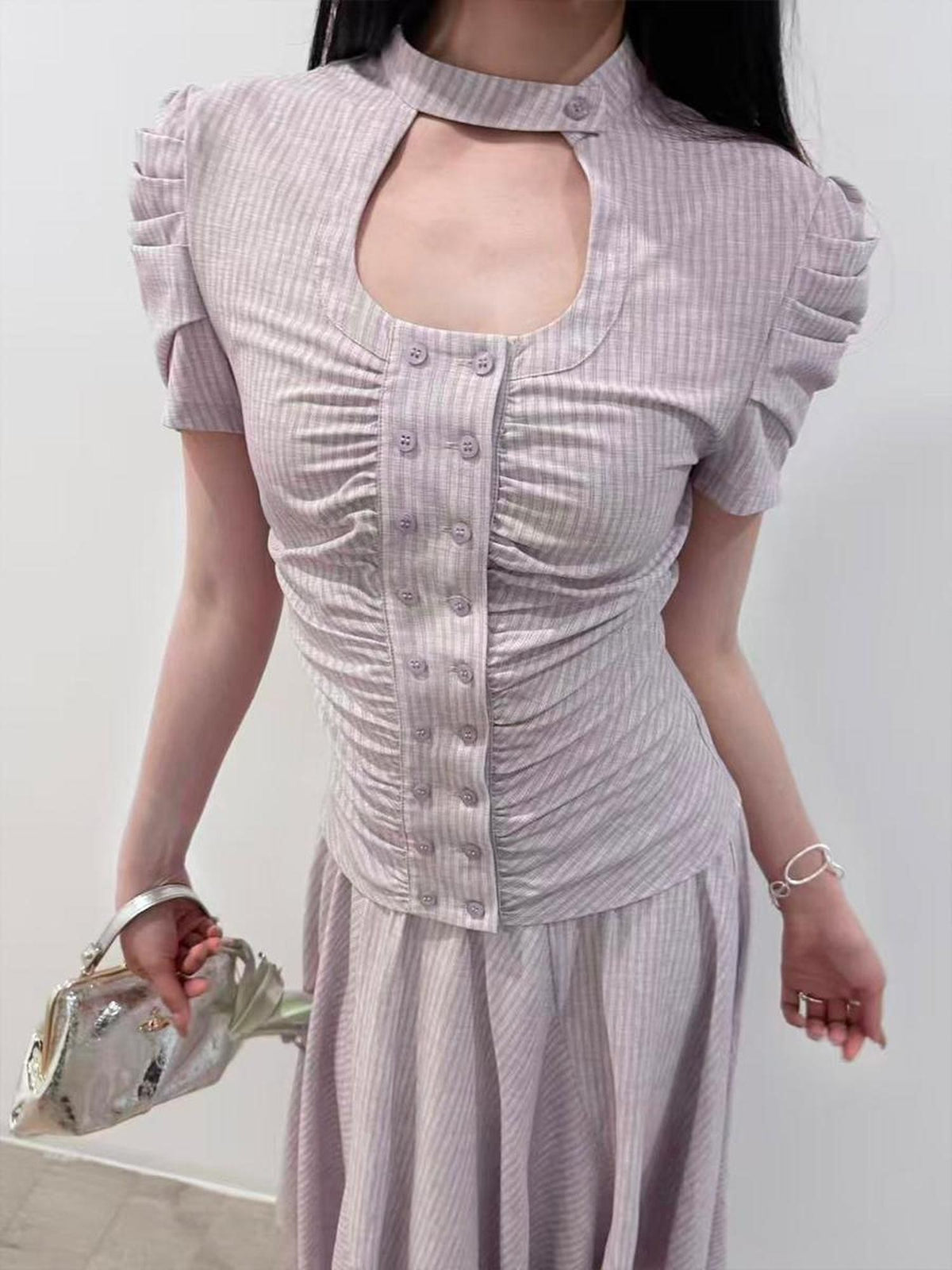 HEMOGLOBIN Pleated Striped Preppy Slim Fit Women&