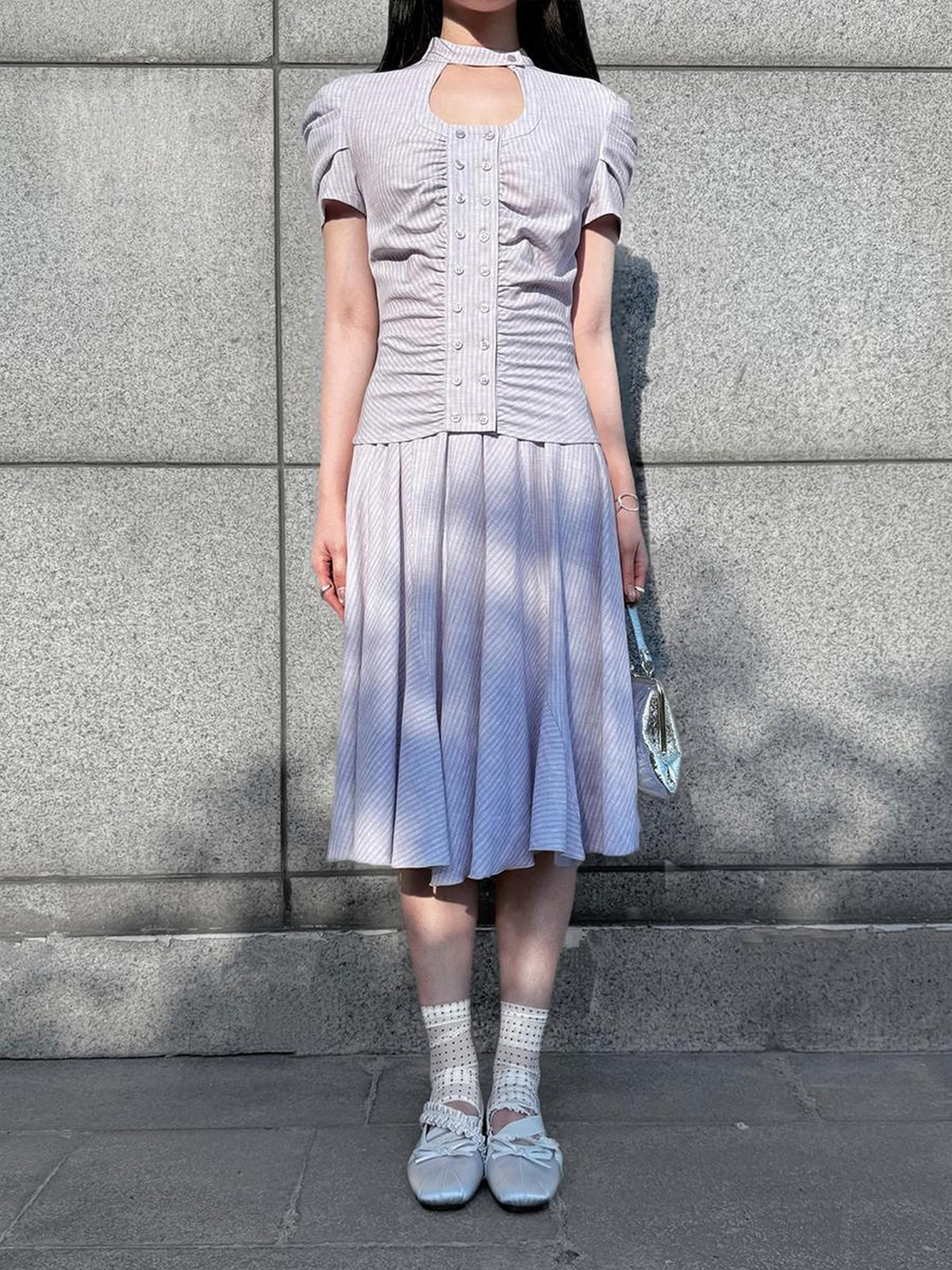 HEMOGLOBIN Pleated Striped Preppy Slim Fit Women&
