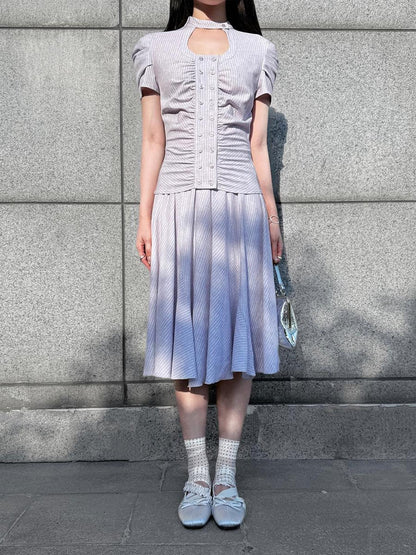 HEMOGLOBIN Pleated Striped Preppy Slim Fit Women&