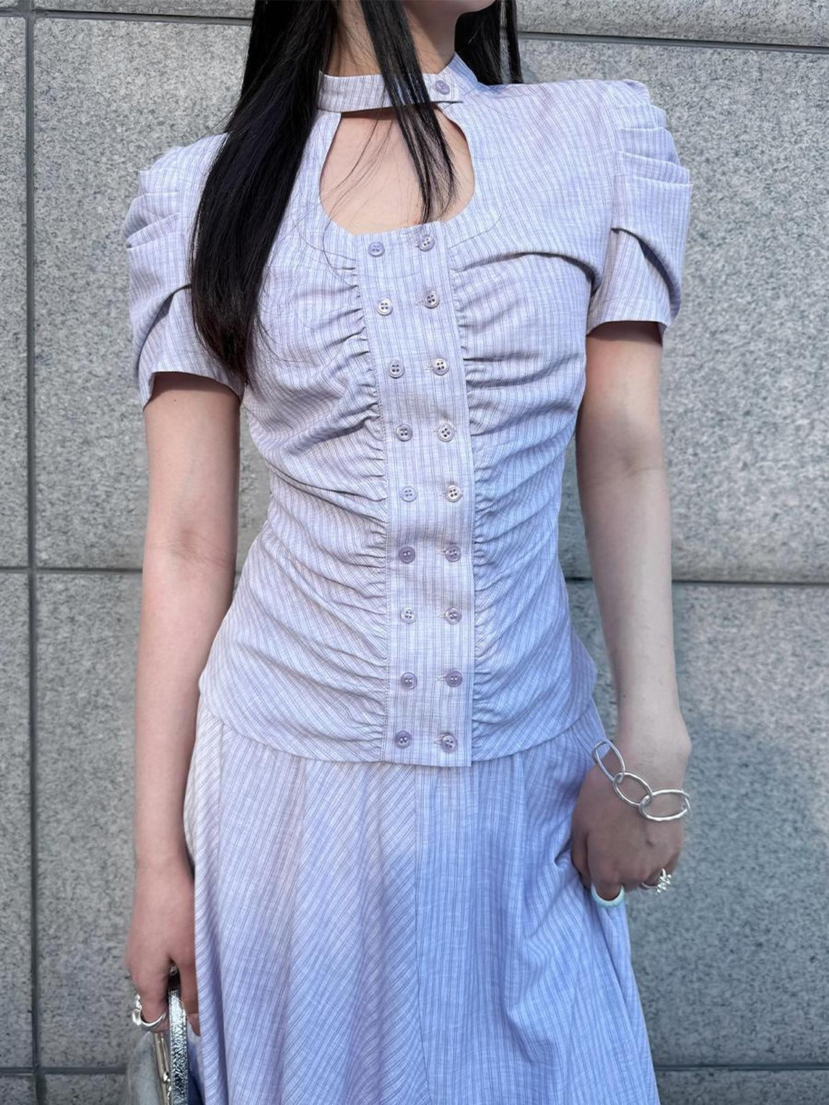 HEMOGLOBIN Pleated Striped Preppy Slim Fit Women&