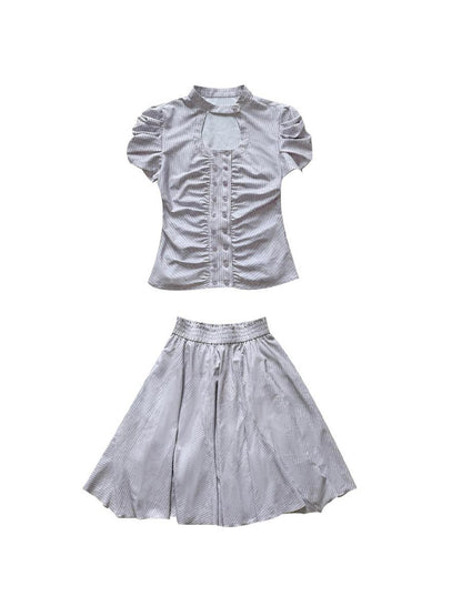 HEMOGLOBIN Pleated Striped Preppy Slim Fit Women&