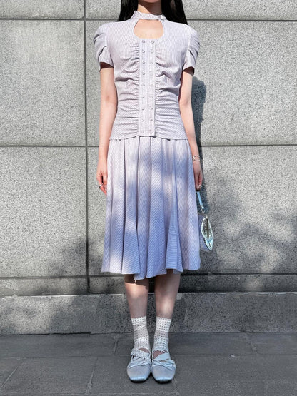 HEMOGLOBIN Pleated Striped Preppy Slim Fit Women&