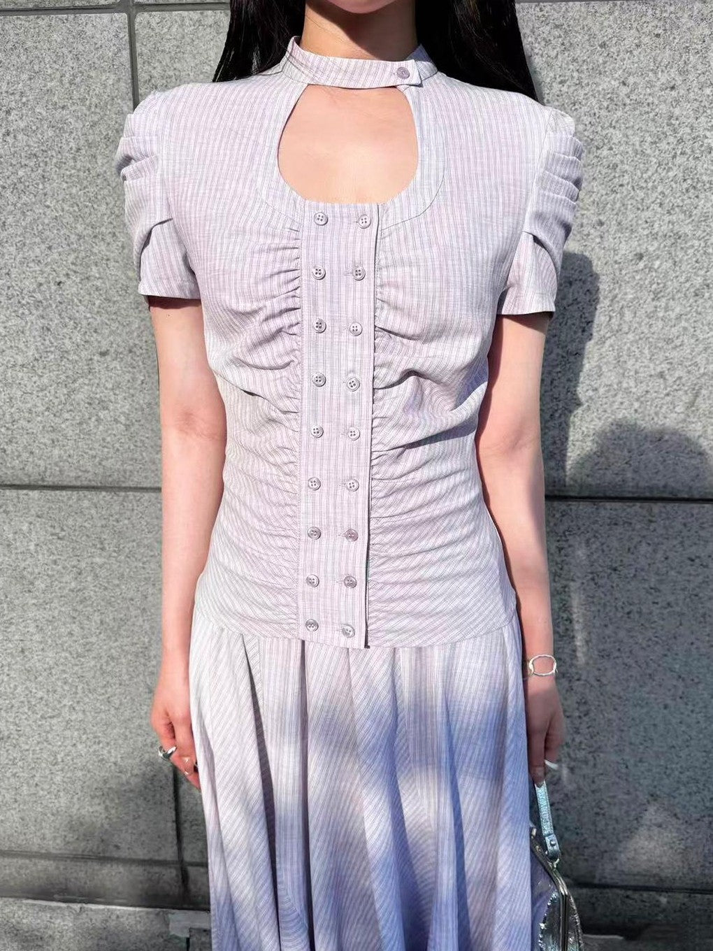HEMOGLOBIN Pleated Striped Preppy Slim Fit Women&