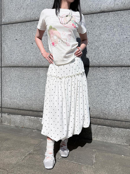 Polka Dot White Print Bubble Hem Loose Fit Women&