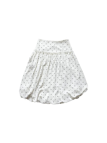 Polka Dot White Print Bubble Hem Loose Fit Women&