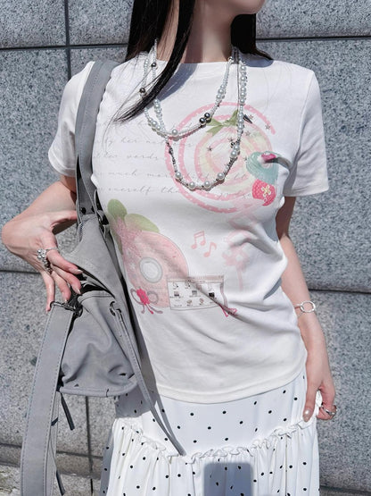 Polka Dot White Print Bubble Hem Loose Fit Women&
