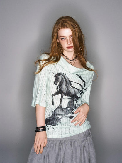 HEMOGLOBIN Print Blue Green Knit Women&