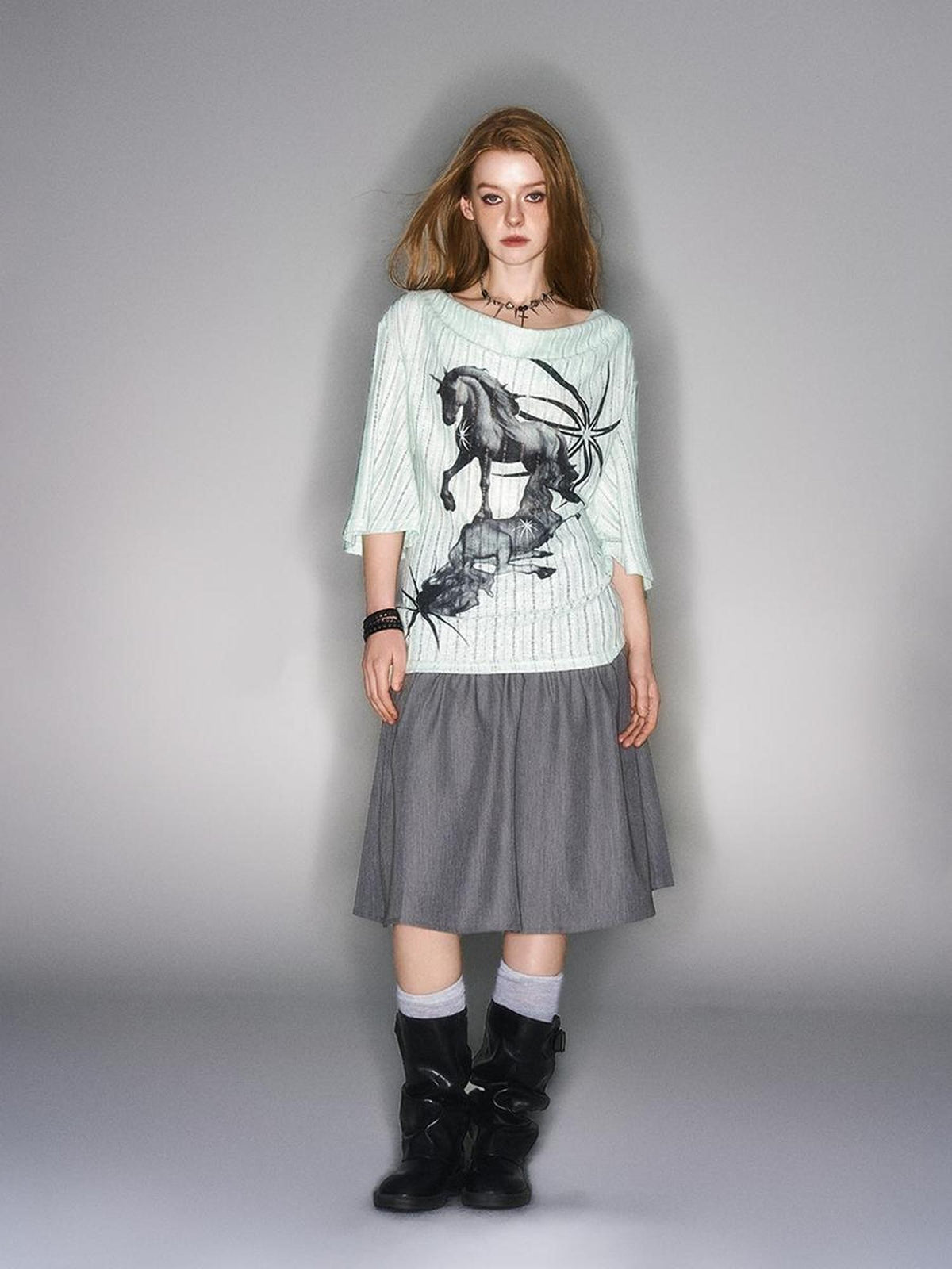 HEMOGLOBIN Print Blue Green Knit Women&