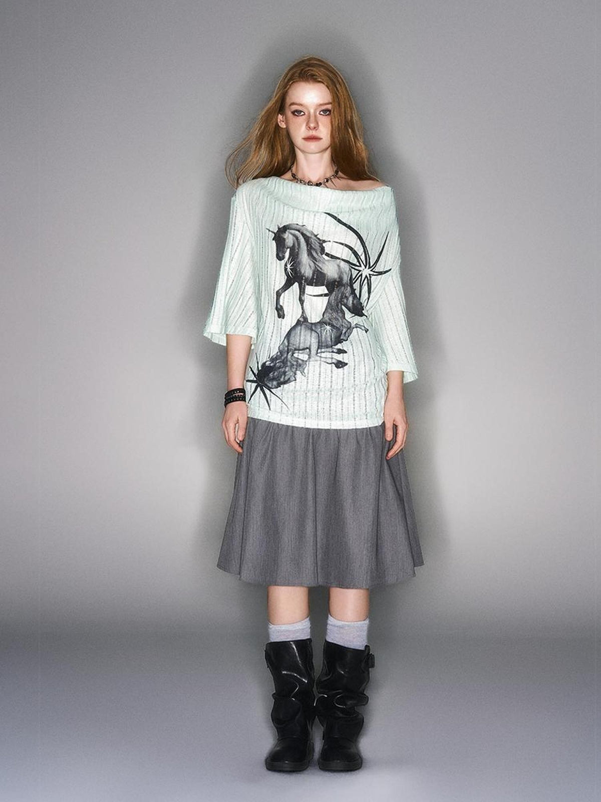 HEMOGLOBIN Print Blue Green Knit Women&