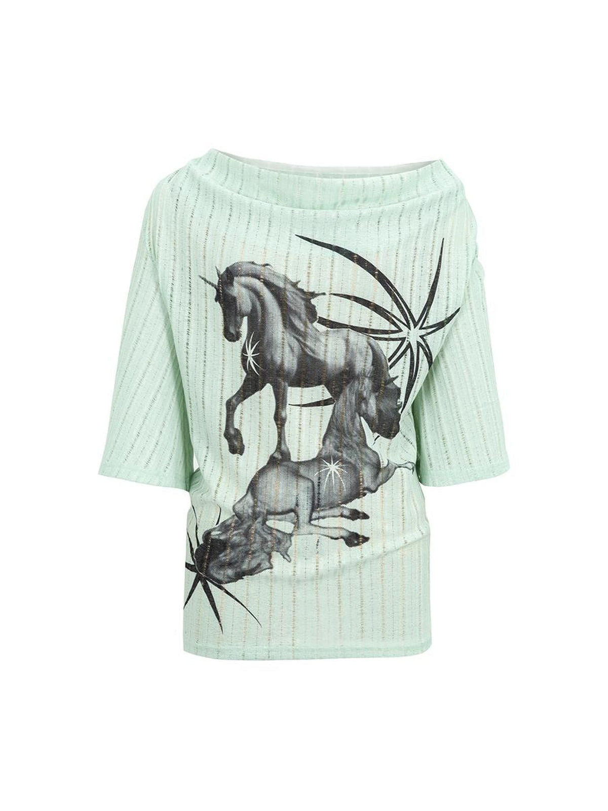 HEMOGLOBIN Print Blue Green Knit Women&