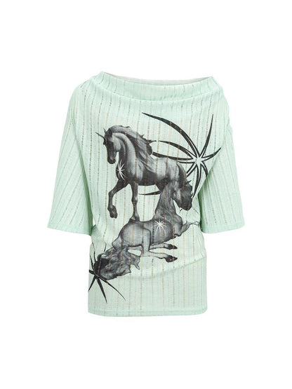 HEMOGLOBIN Print Blue Green Knit Women&