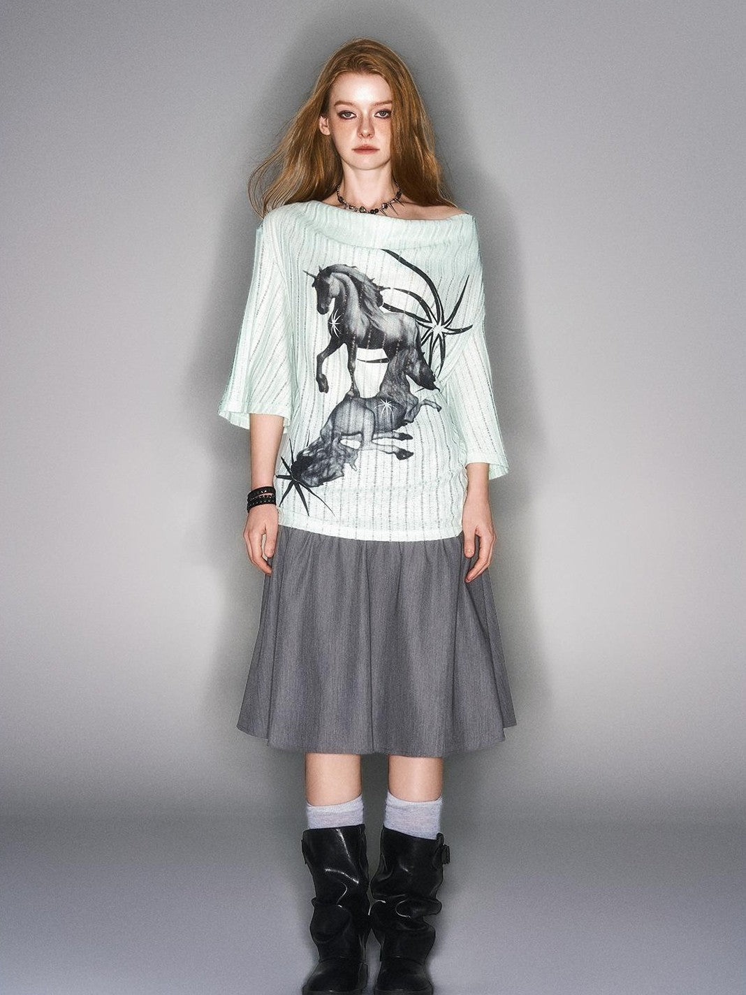 HEMOGLOBIN Print Blue Green Knit Women&