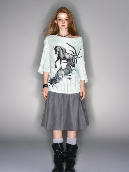 HEMOGLOBIN Print Blue Green Knit Women&