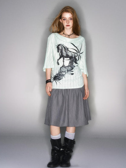 HEMOGLOBIN Print Blue Green Knit Women&