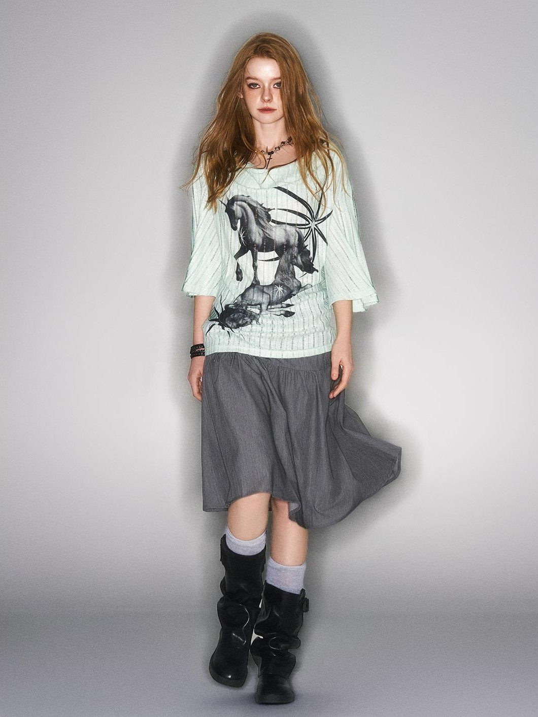 HEMOGLOBIN Print Blue Green Knit Women&