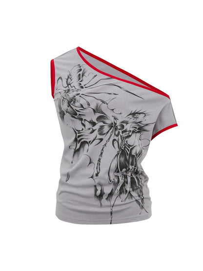 HEMOGLOBIN Print Color Block Grey Red Cotton Women&