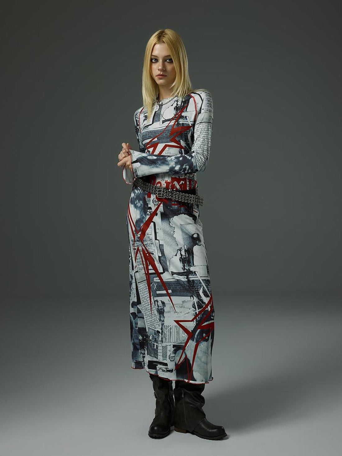HEMOGLOBIN Print Color Block Vintage Long Sleeve Women&