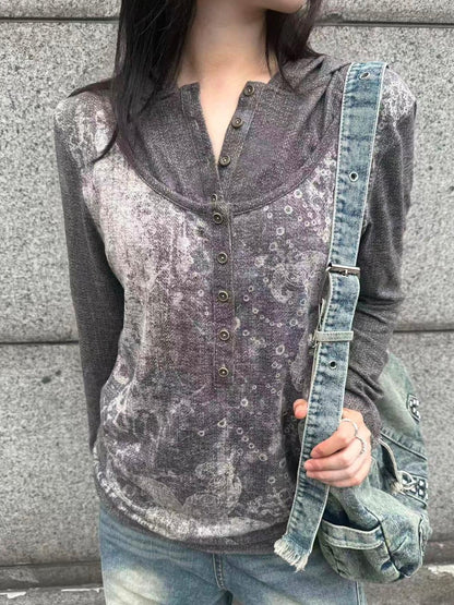 HEMOGLOBIN Print Faux Layered Button Women&
