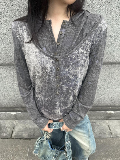 HEMOGLOBIN Print Faux Layered Button Women&