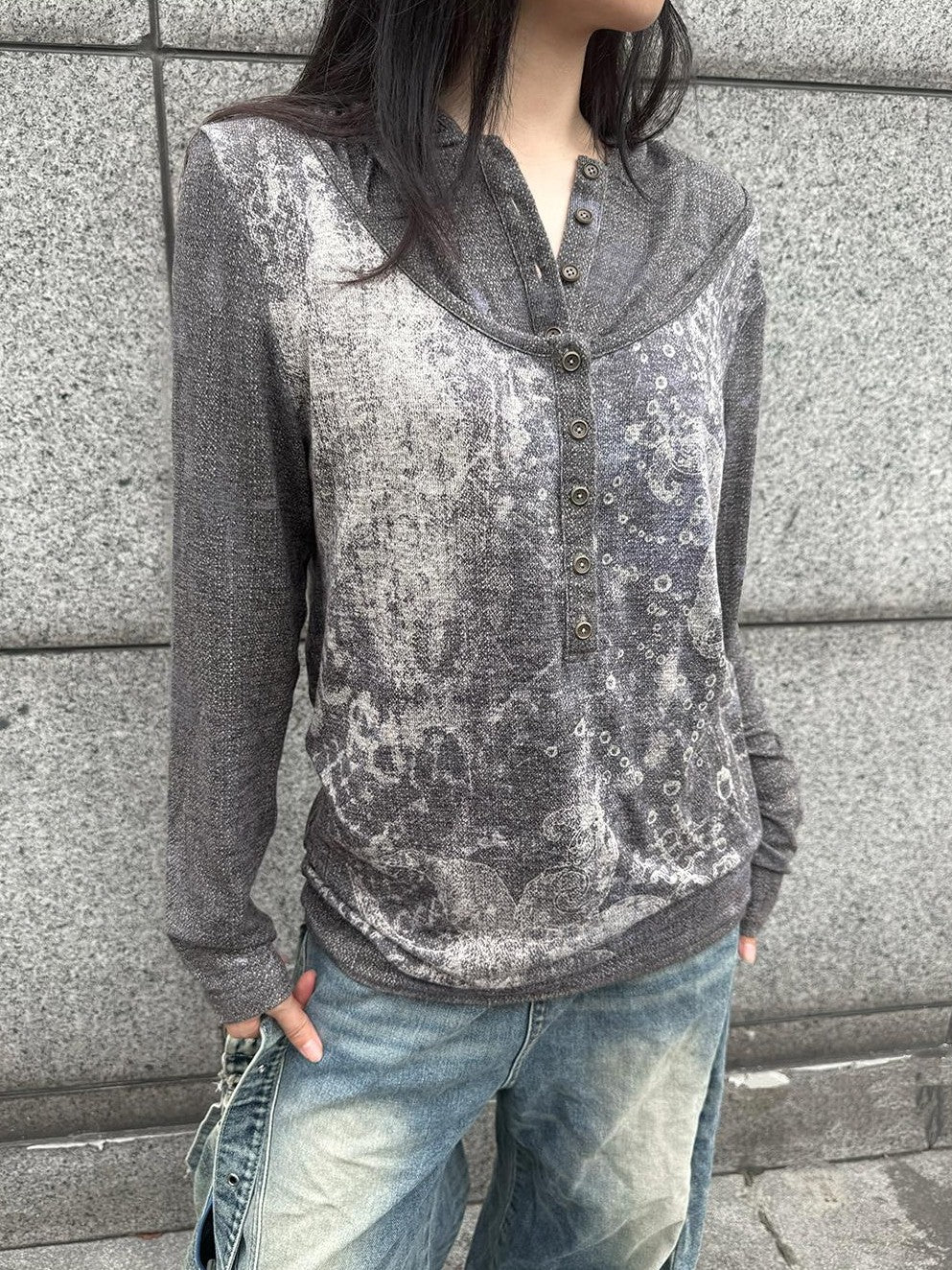 HEMOGLOBIN Print Faux Layered Button Women&